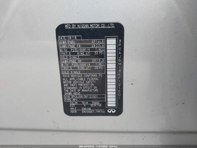 Infiniti Qx50 Luxe 2019 3PCAJ5M13KF121501 Image 9
