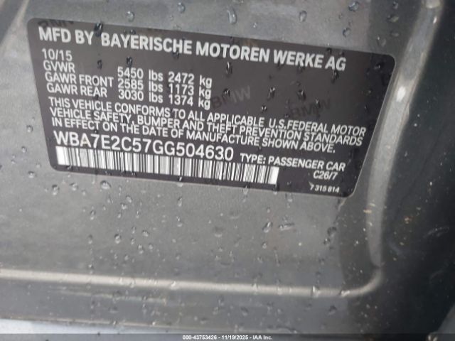 2016 BMW 740I WBA7E2C57GG504630 Photo 8