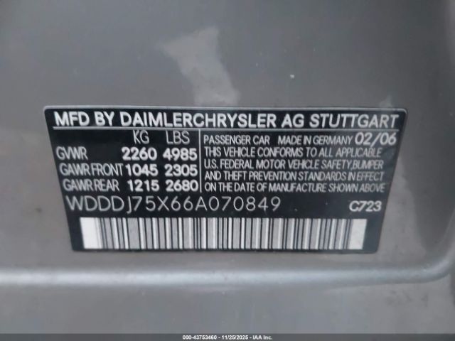 2006 MERCEDES-BENZ CLS 500 WDDDJ75X66A070849 Photo 8