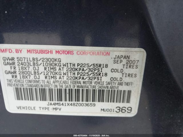 2008 MITSUBISHI OUTLANDER JA4MS41X48Z003659 Photo 8