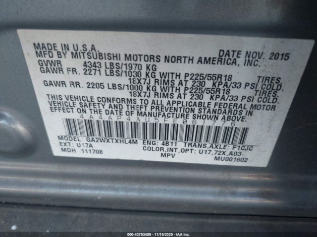 2015 MITSUBISHI OUTLANDER SPORT 4A4AP4AU5FE061776 Photo 8