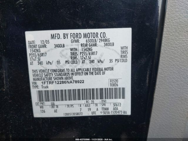 2006 FORD F-150 1FTRF12286NA78922 Photo 8