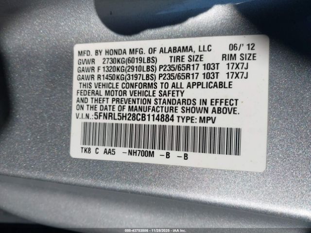 2012 HONDA ODYSSEY 5FNRL5H28CB114884 Photo 8