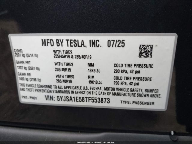2026 TESLA MODEL S 5YJSA1E58TF553873 Photo 8