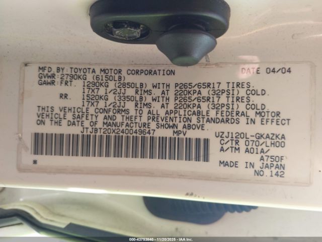 2004 LEXUS GX 470 JTJBT20X240049647 Photo 8