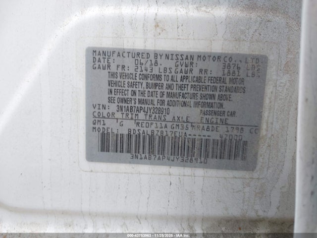 3N1AB7AP4JY328910 Nissan SENTRA S