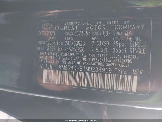 KM8R4DHE1MU234919 Hyundai Palisade Sel