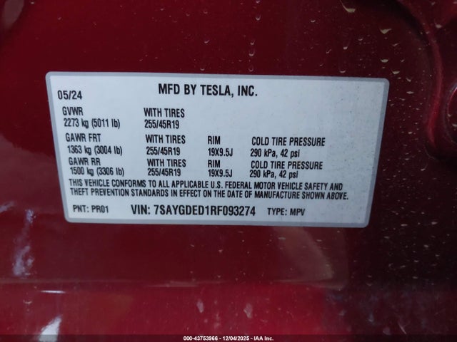 2024 TESLA MODEL Y 7SAYGDED1RF093274 Photo 8