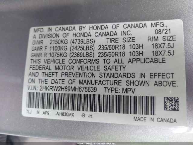 2021 HONDA CR-V 2HKRW2H89MH675639 Photo 8