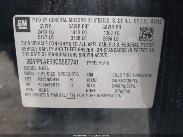 2012 CADILLAC SRX 3GYFNAE39CS567741 Photo 8