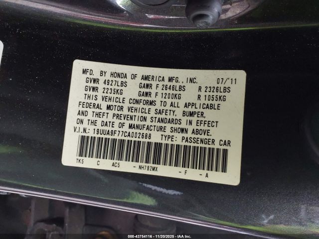2012 ACURA TL 19UUA9F77CA002688 Photo 8
