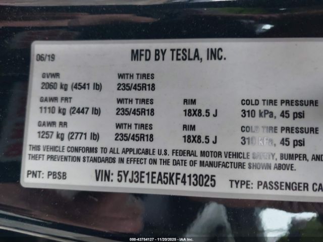 2019 TESLA MODEL 3 5YJ3E1EA5KF413025 Photo 8