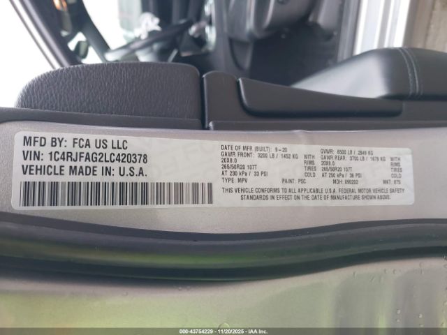 2020 JEEP GRAND CHEROKEE 1C4RJFAG2LC420378 Photo 8