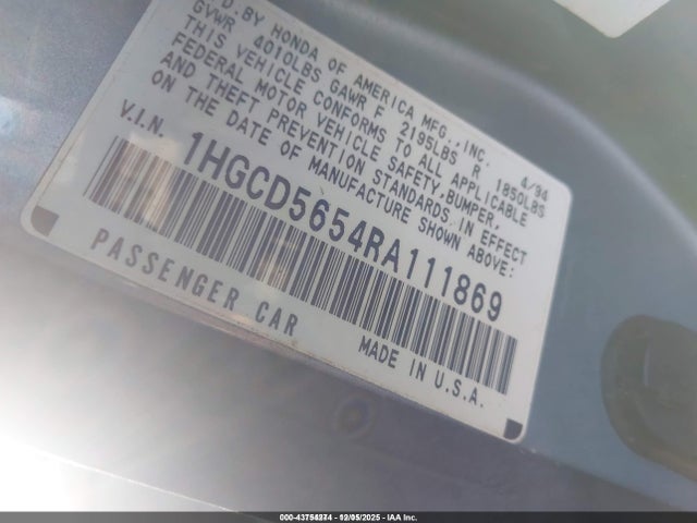 1994 HONDA ACCORD 1HGCD5654RA111869 Photo 8
