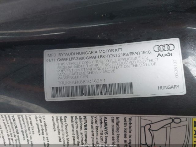 2011 AUDI TT TRUKFAFK8B1016293 Photo 8