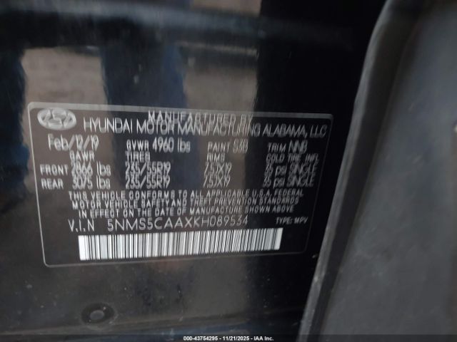 2019 HYUNDAI SANTA FE 5NMS5CAAXKH089534 Photo 8