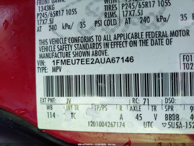 2010 FORD EXPLORER 1FMEU7EE2AUA67146 Photo 8