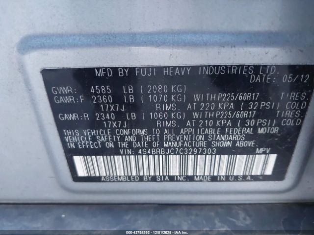 2012 SUBARU OUTBACK 4S4BRBJC7C3297303 Photo 8