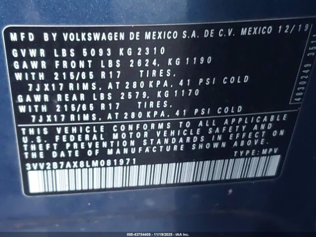 2020 VOLKSWAGEN TIGUAN 3VV2B7AX8LM081971 Photo 8