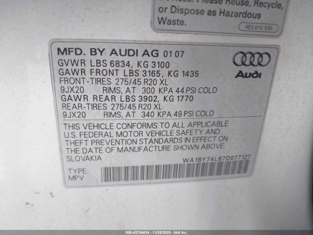 2007 AUDI Q7 WA1BY74L67D077127 Photo 8