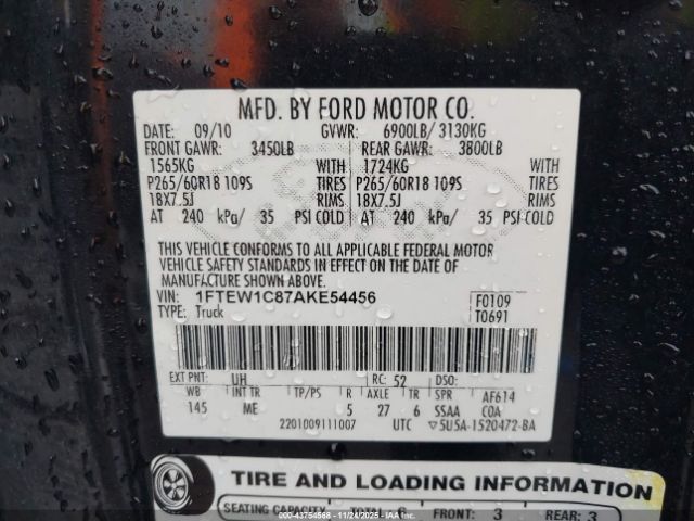 2010 FORD F-150 1FTEW1C87AKE54456 Photo 8