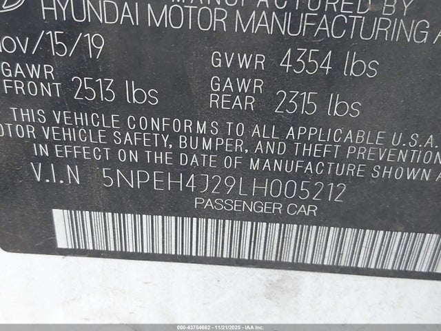 5NPEH4J29LH005212 Hyundai Sonata Limited
