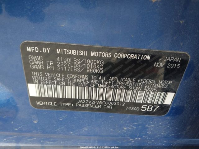 2016 MITSUBISHI LANCER JA32V2FW5GU003012 Photo 8