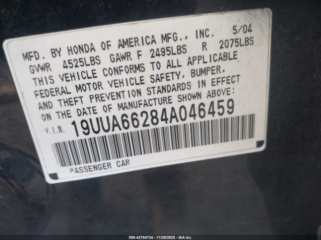 2004 ACURA TL 19UUA66284A046459 Photo 8