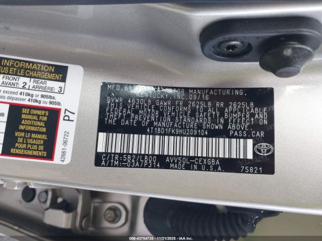 2017 TOYOTA CAMRY HYBRID 4T1BD1FK9HU209104 Photo 8