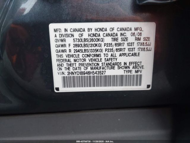 2006 ACURA MDX 2HNYD18946H543527 Photo 8