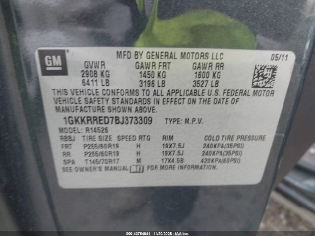2011 GMC ACADIA 1GKKRRED7BJ373309 Photo 8