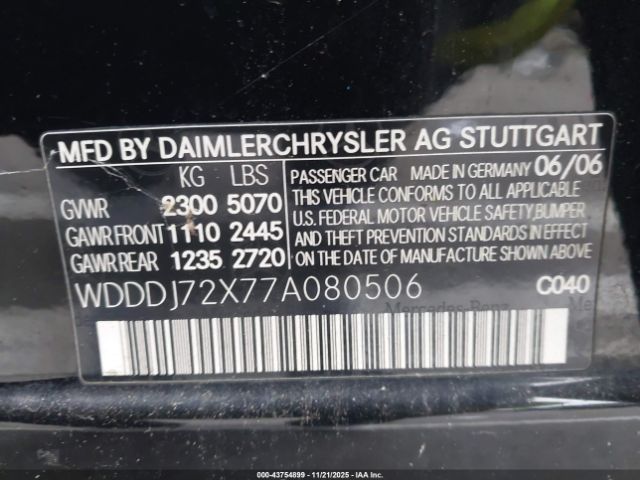 2007 MERCEDES-BENZ CLS 550 WDDDJ72X77A080506 Photo 8