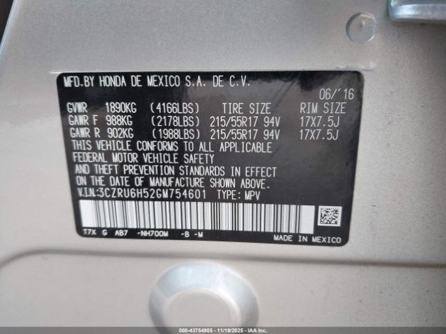 2016 HONDA HR-V 3CZRU6H52GM754601 Photo 8