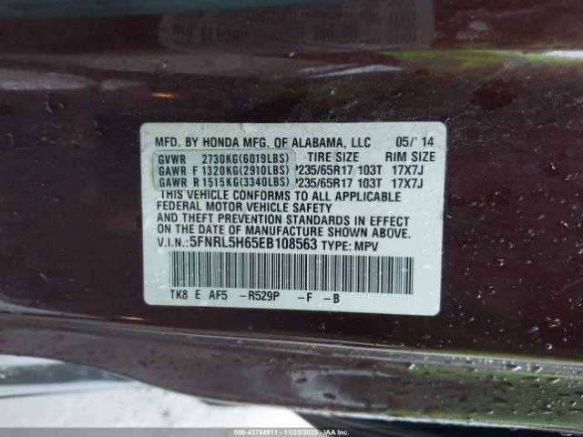 2014 HONDA ODYSSEY 5FNRL5H65EB108563 Photo 8