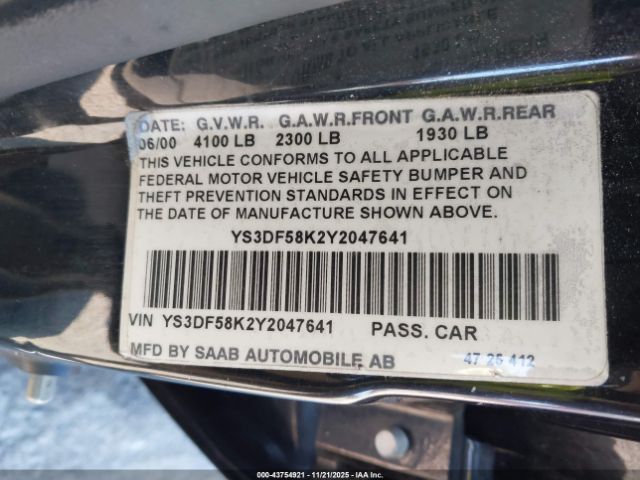 2000 SAAB 9-3 YS3DF58K2Y2047641 Photo 8