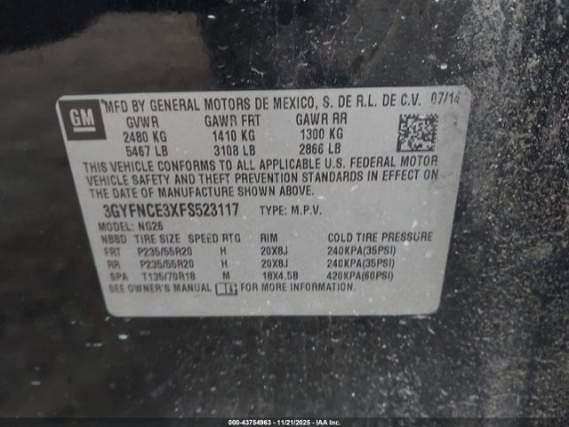 2015 CADILLAC SRX 3GYFNCE3XFS523117 Photo 8