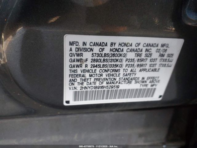 2006 ACURA MDX 2HNYD18916H529519 Photo 8