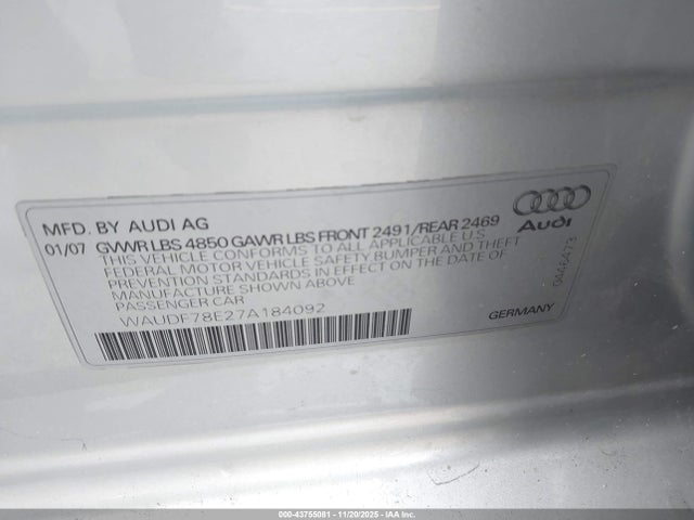 2007 AUDI A4 WAUDF78E27A184092 Photo 8