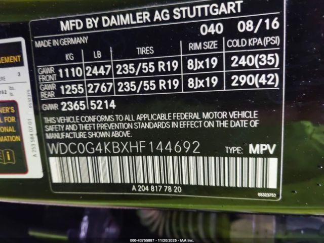 2017 MERCEDES-BENZ GLC 300 WDC0G4KBXHF144692 Photo 8