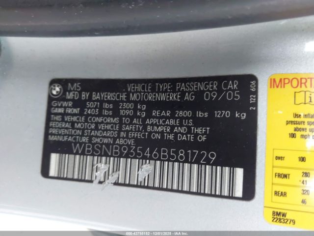 2006 BMW M5 WBSNB93546B581729 Photo 8