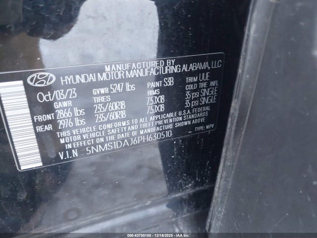 Продажа на аукционе авто 2023 Hyundai Santa Fe Se, vin: 5NMS1DAJ6PH630510, номер лота: 43755188