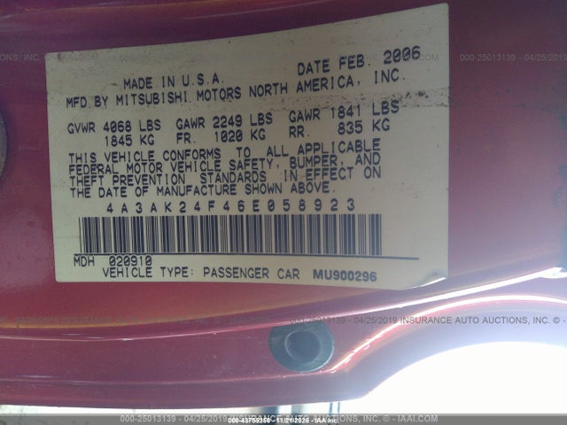 2006 MITSUBISHI ECLIPSE 4A3AK24F46E058923 Photo 8