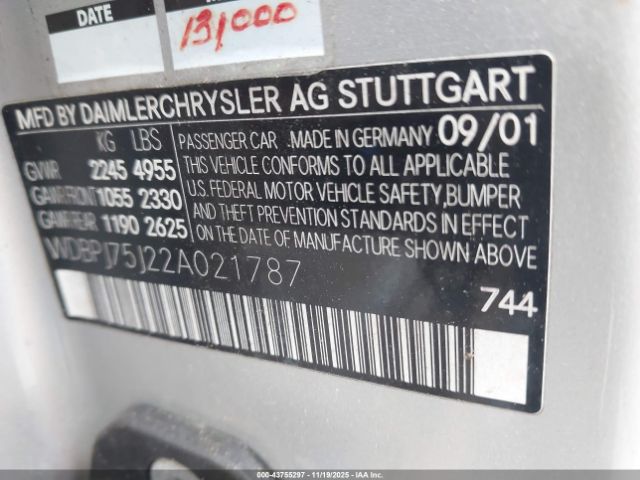 2002 MERCEDES-BENZ CL 500 WDBPJ75J22A021787 Photo 8