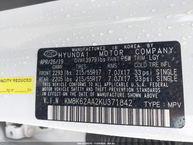 2019 HYUNDAI KONA KM8K62AA2KU371842 Photo 8