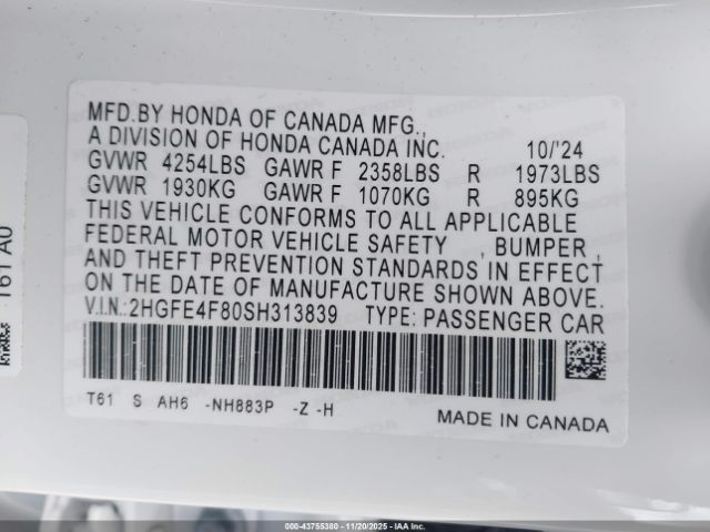 2025 HONDA CIVIC HYBRID 2HGFE4F80SH313839 Photo 8