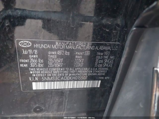 2019 HYUNDAI SANTA FE 5NMS3CAD0KH015507 Photo 8