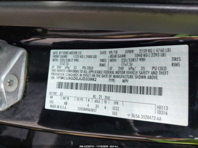 2018 FORD ESCAPE 1FMCU9GD0JUD33982 Photo 8