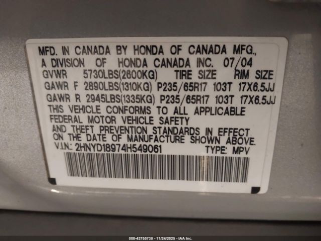 2004 ACURA MDX 2HNYD18974H549061 Photo 8