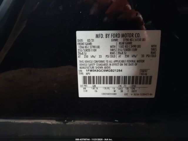 2021 FORD EXPLORER 1FM5K8GC8MGB21284 Photo 8