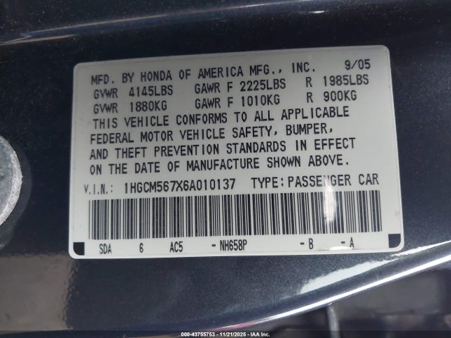 2006 HONDA ACCORD SDN 1HGCM567X6A010137 Photo 8